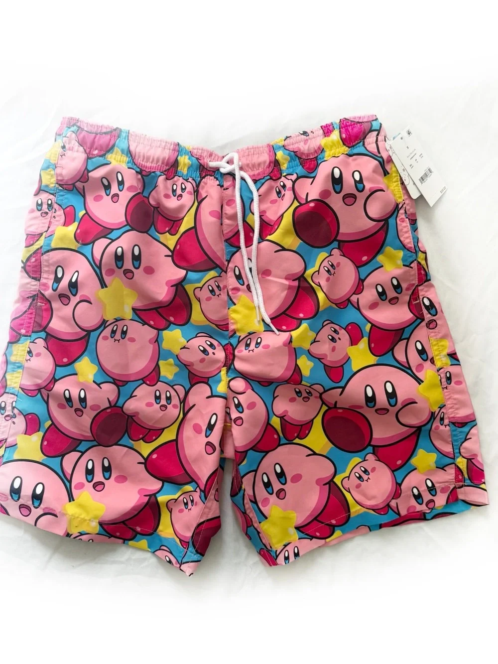 NWT Men’s Nintendo Kirby Swim Shorts Drawstring Waist Rash Guard Pockets Pink
